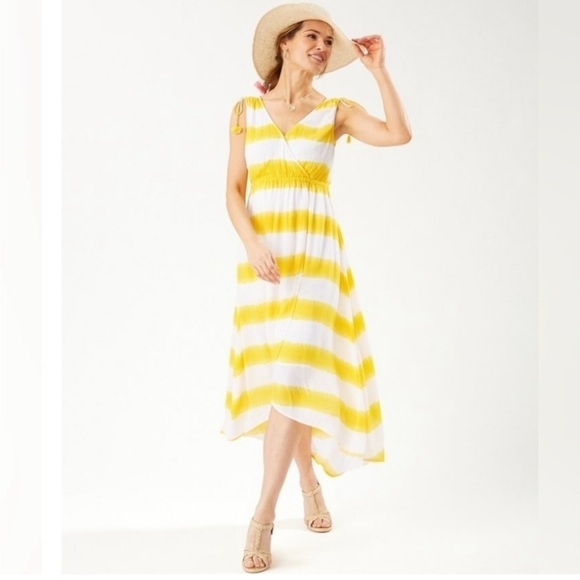 Tommy Bahama Dresses & Skirts - TOMMY BAHAMA- NWT Asymmetrical Yellow White Set Sail Stripe Maxi Sundress XS